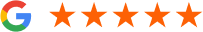 Google logo with five orange stars indicating excellent customer rating for Nelson Ridge Family Dental.