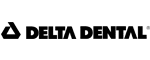 Delta Dental logo with black triangular symbol and text on white background.