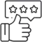 Thumbs up hand with three-star rating badge indicating customer satisfaction and positive dental review.