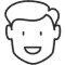 Smiling male face icon representing friendly dental care provider or patient satisfaction at dental practice.